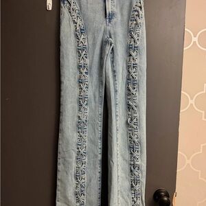 Good American Light Blue Lace-Up Side-Trim Flare Jeans